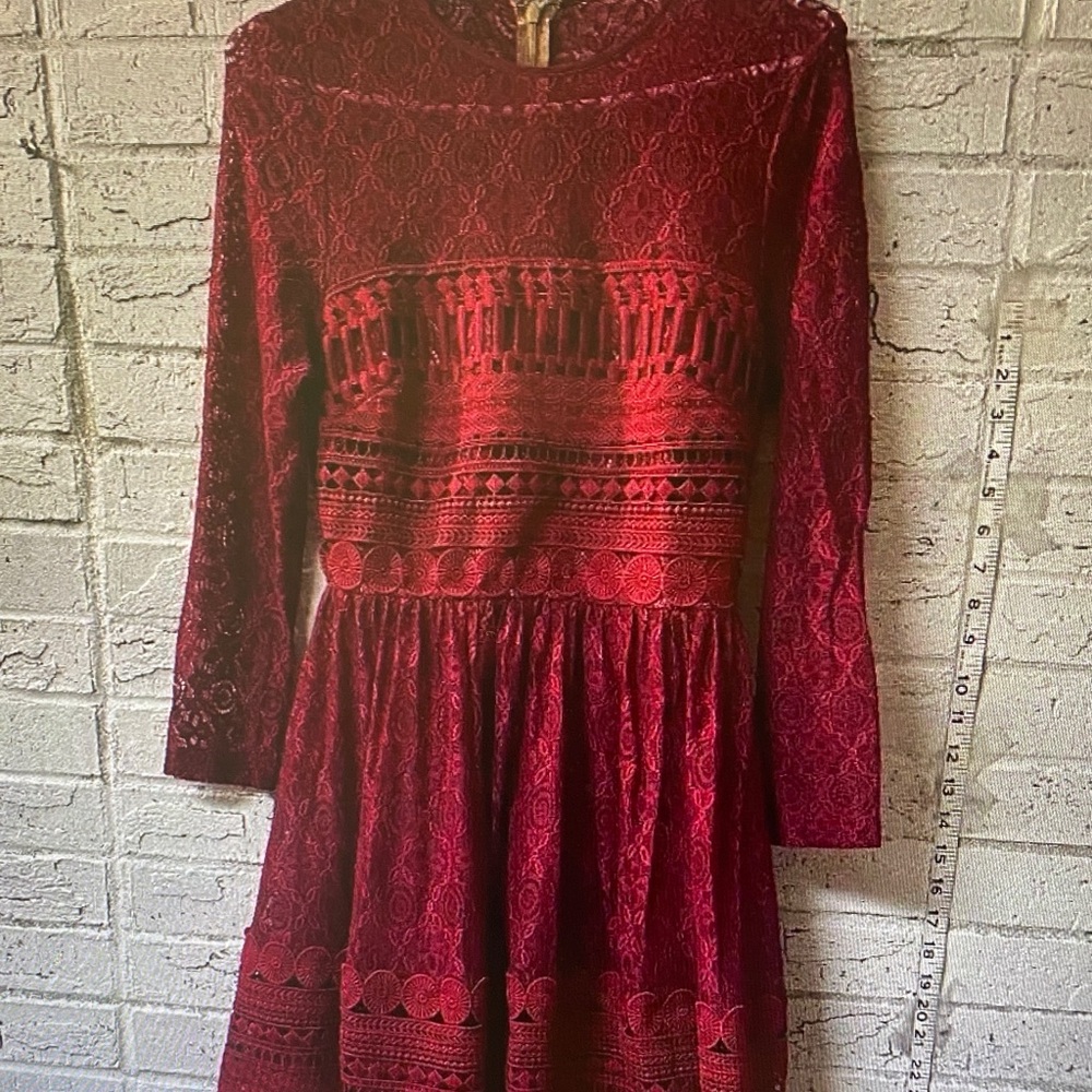 ASOS Burgundy Lace Long Sleeve Dress